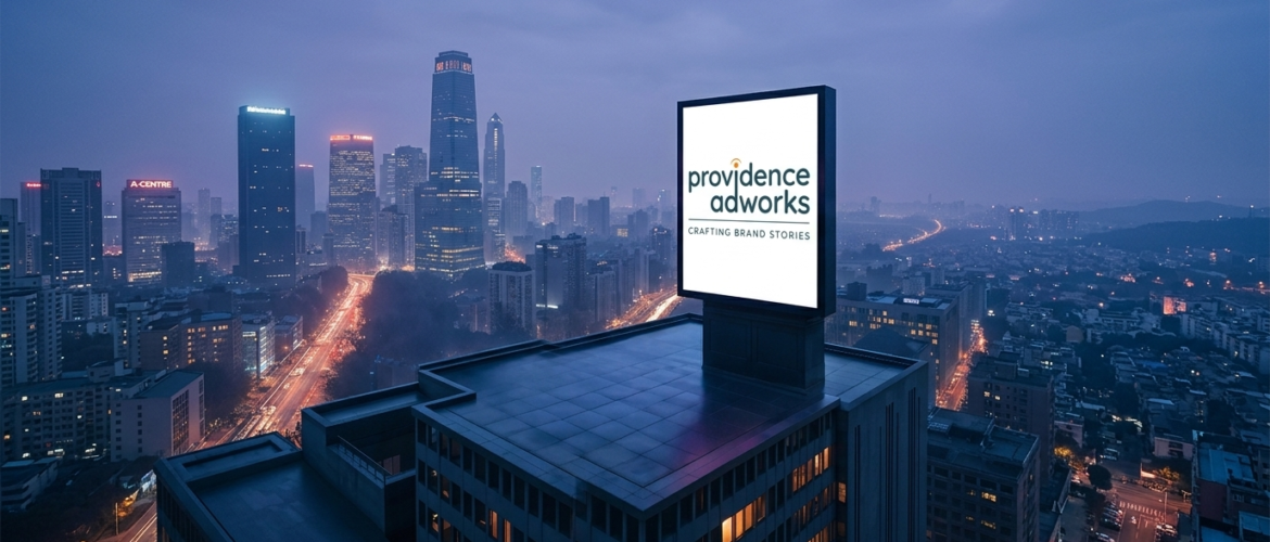 best outdoor advertising agency in india rooftop billboard campaign overlooking city skyline at night