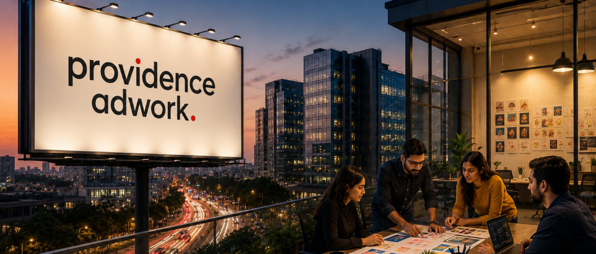 Creative team working on brand strategy with outdoor advertising display by one of the Famous branding agencies in Gurgaon