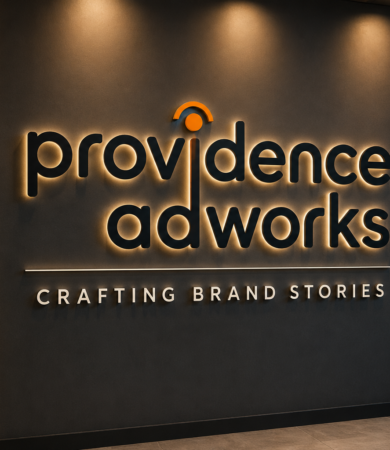 Affordable signage solutions for offices with modern 3D illuminated Providence Adworks office signage installation in Delhi NCR.