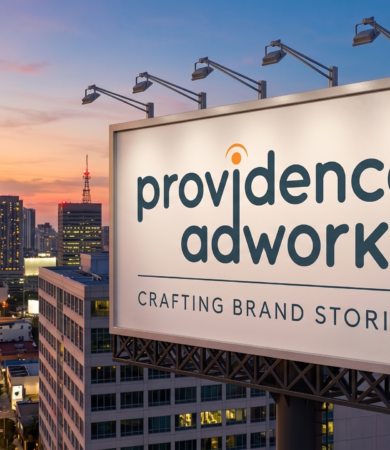 Large outdoor billboard showcasing Providence Adworks in a modern city skyline, representing the Best outdoor advertising agency in India.