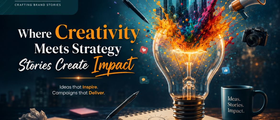 Providence Adwork showcasing best creative services in Gurgaon with a creative light bulb concept, branding elements, storytelling visuals, marketing tools, and strategic advertising ideas.