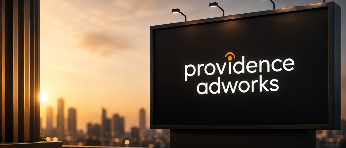 Premium outdoor advertising billboard showcasing Providence Adworks branding, representing the Best outdoor agency in Gurgaon with high-impact visual marketing solutions.