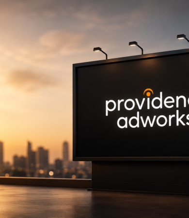 Premium outdoor advertising billboard showcasing Providence Adworks branding, representing the Best outdoor agency in Gurgaon with high-impact visual marketing solutions.