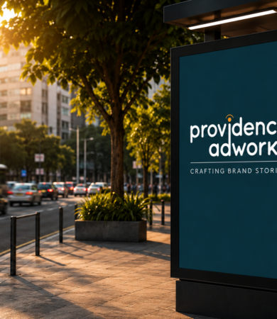 Best outdoor agency in Gurgaon showcasing Providence Adworks outdoor advertising at a modern bus shelter