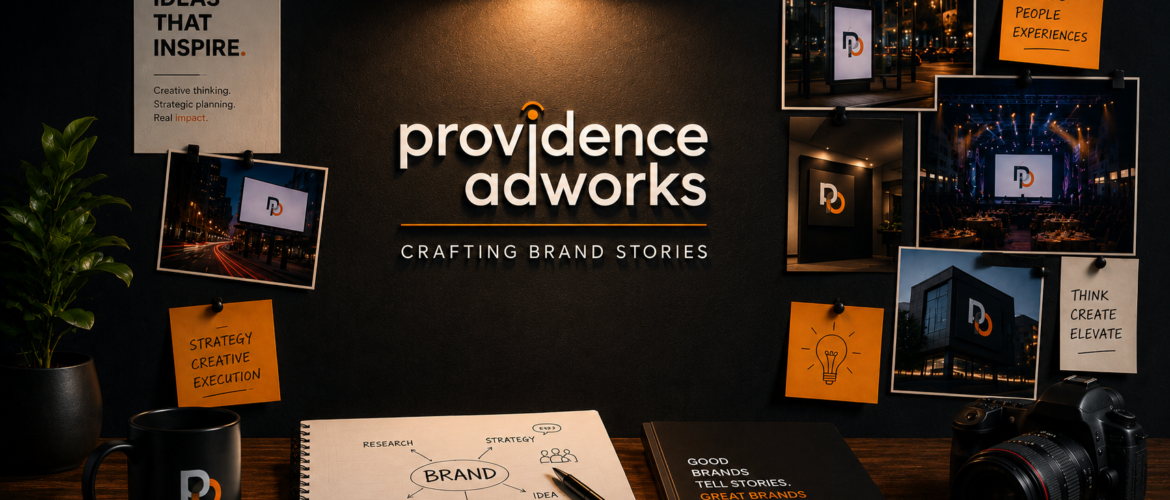 Creative agency workspace showcasing branding, outdoor advertising, and marketing solutions by the Best outdoor advertising agency in India.